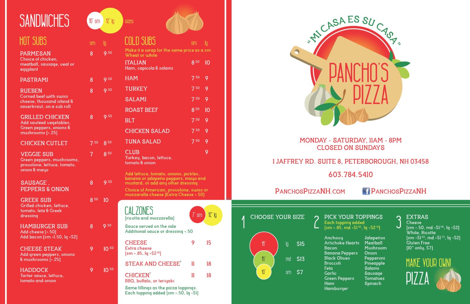Our Menu Pancho's Pizza